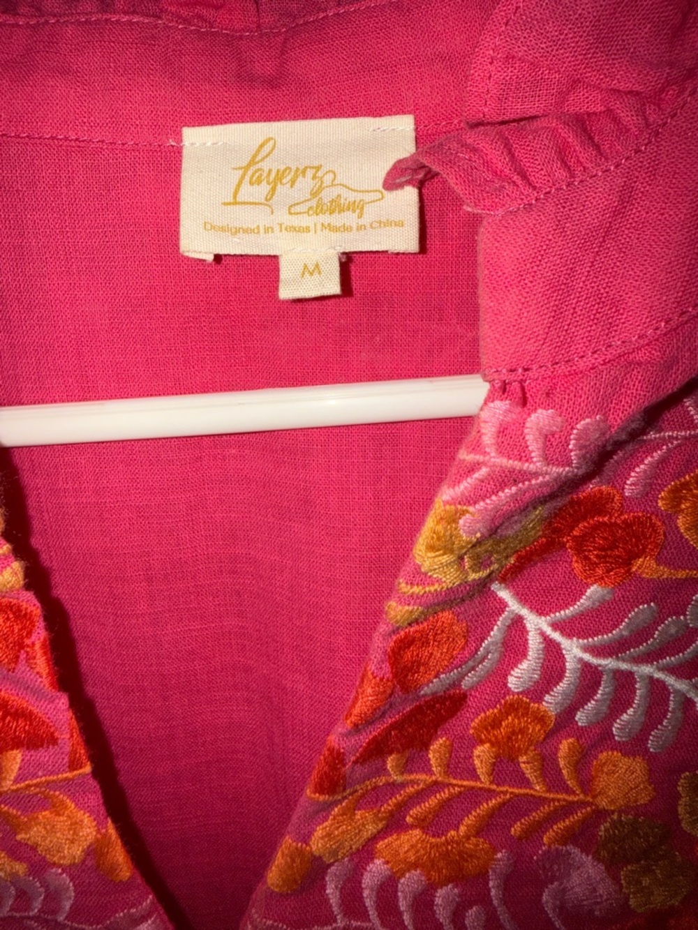 Embroidered Pink Peasant Top - Vibrant Floral Yoke - Picture 9 of 9
